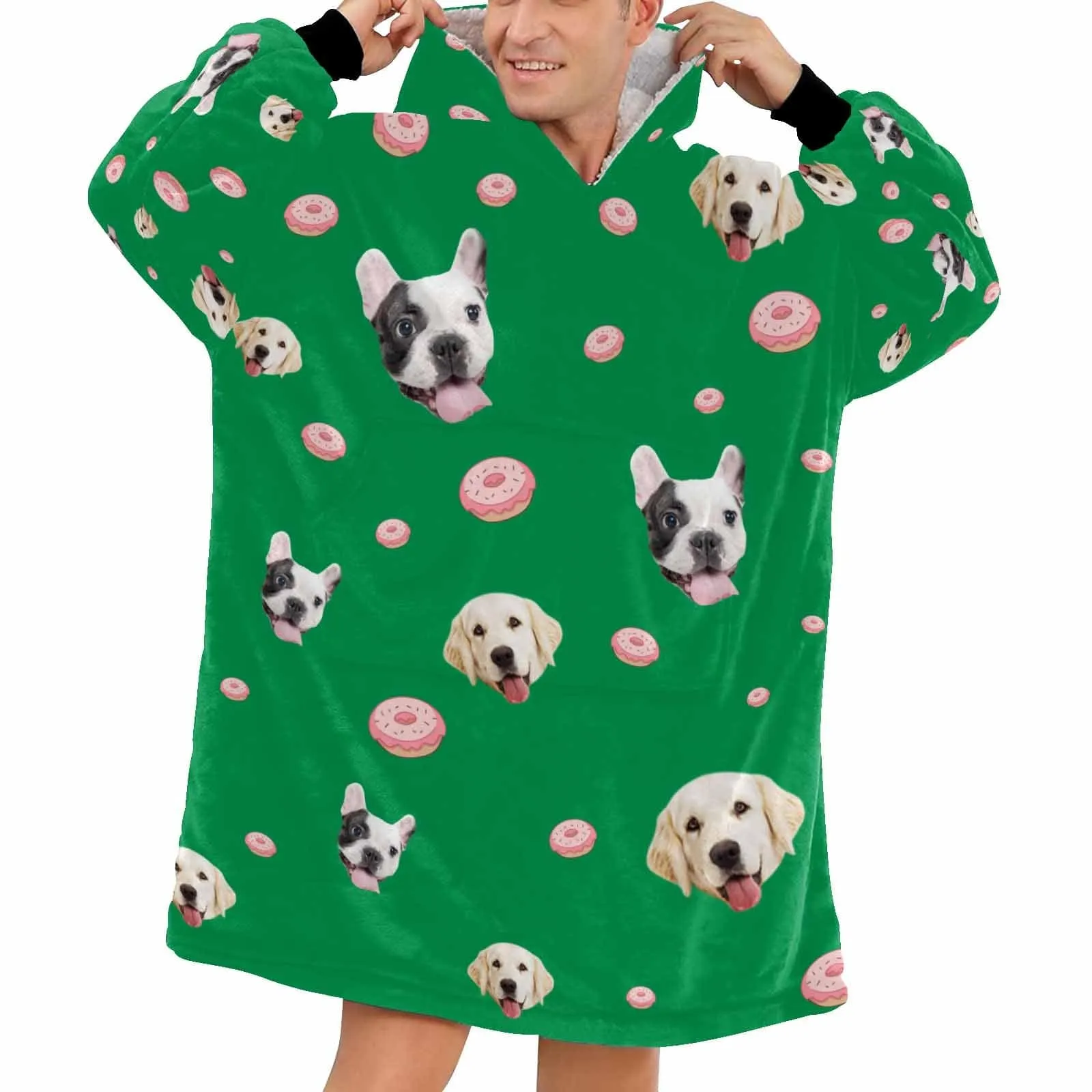 【Upgraded version with high quality】-Wearable Blanket Custom Pet Face Blanket Hoodie Personalized Oversized Hoodie Fleece Blanket Warm Hoodie Dog Lover Gift