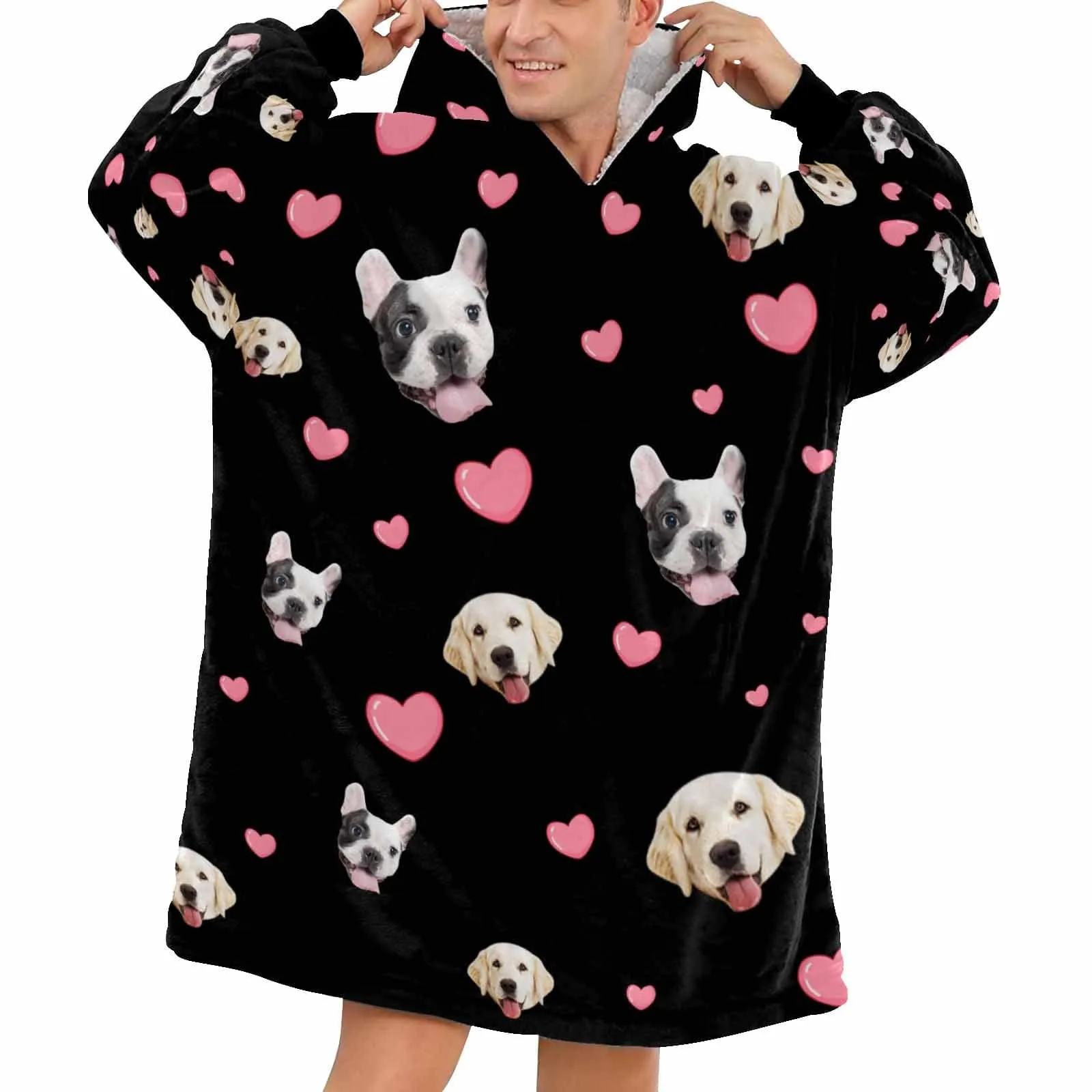 【Upgraded version with high quality】-Wearable Blanket Custom Pet Face Blanket Hoodie Personalized Oversized Hoodie Fleece Blanket Warm Hoodie Dog Lover Gift