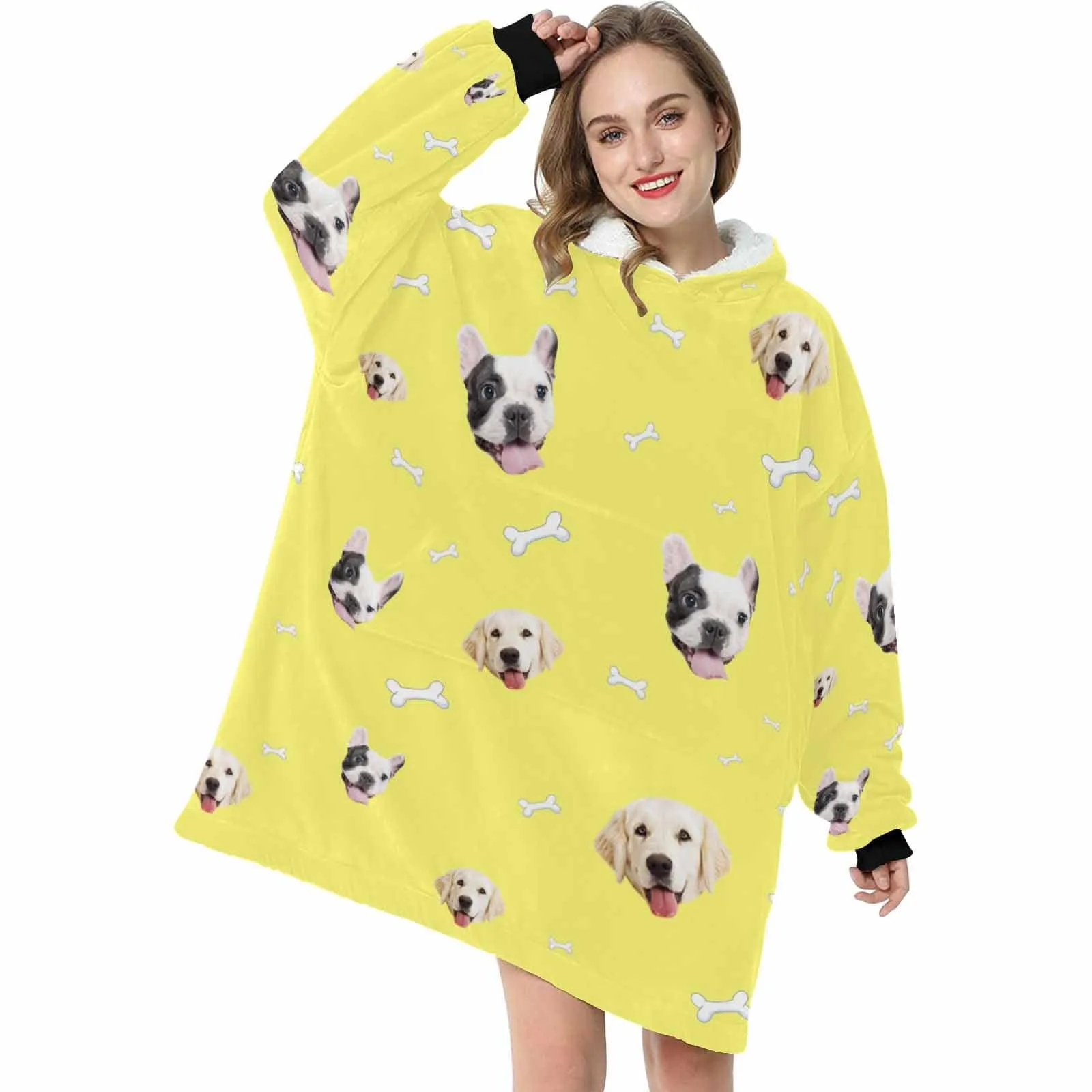 【Upgraded version with high quality】-Wearable Blanket Custom Pet Face Blanket Hoodie Personalized Oversized Hoodie Fleece Blanket Warm Hoodie Dog Lover Gift