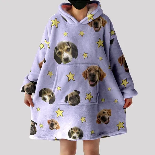 【Upgraded version with high quality】-Wearable Blanket Custom Pet Face Blanket Hoodie Personalized Oversized Hoodie Fleece Blanket Warm Hoodie Dog Lover Gift