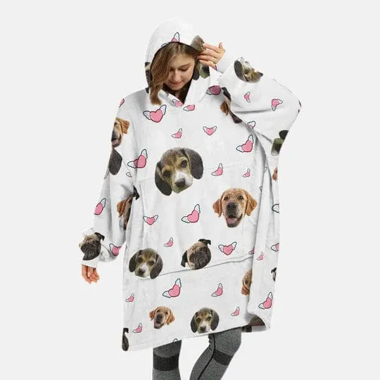 【Upgraded version with high quality】-Wearable Blanket Custom Pet Face Blanket Hoodie Personalized Oversized Hoodie Fleece Blanket Warm Hoodie Dog Lover Gift