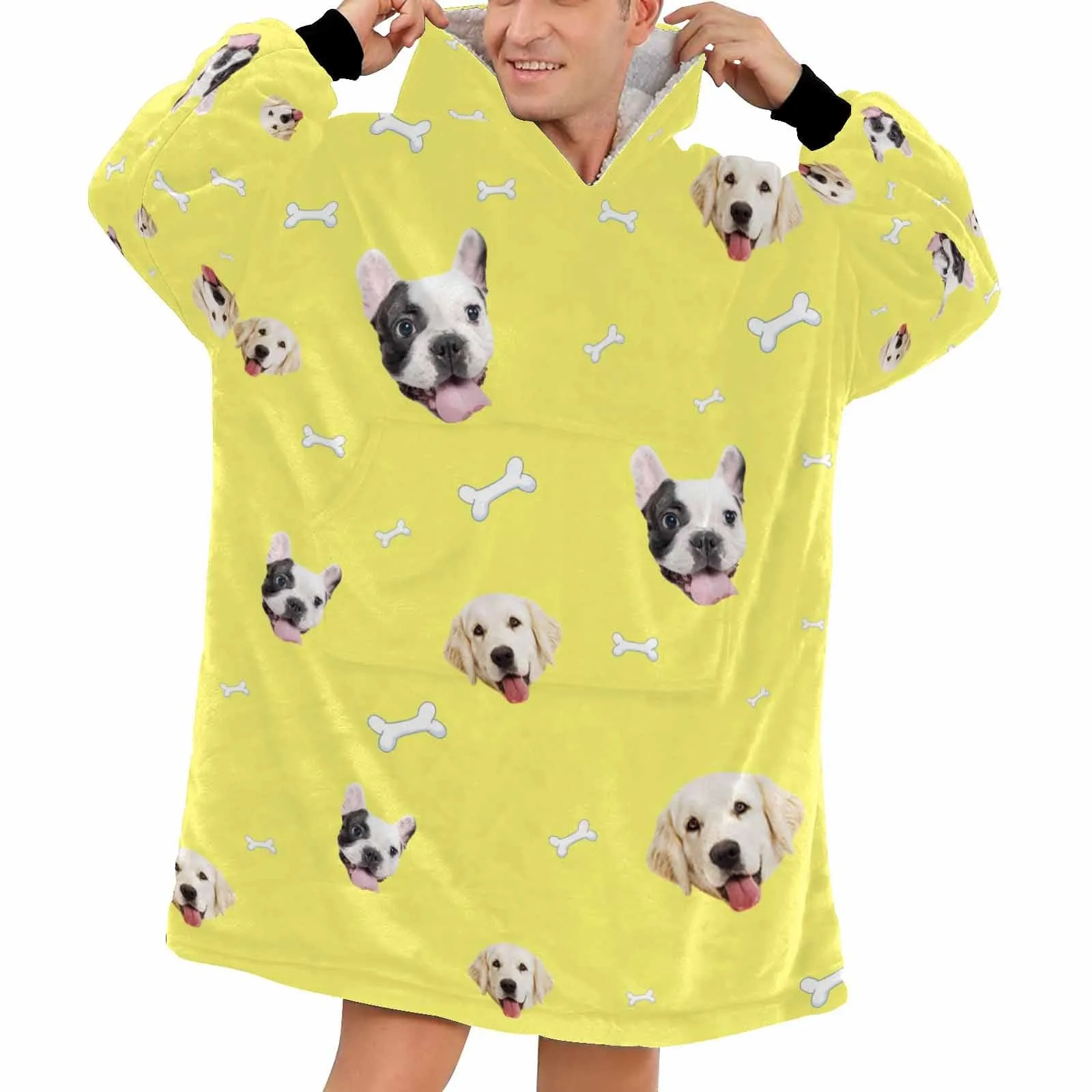 【Upgraded version with high quality】-Wearable Blanket Custom Pet Face Blanket Hoodie Personalized Oversized Hoodie Fleece Blanket Warm Hoodie Dog Lover Gift