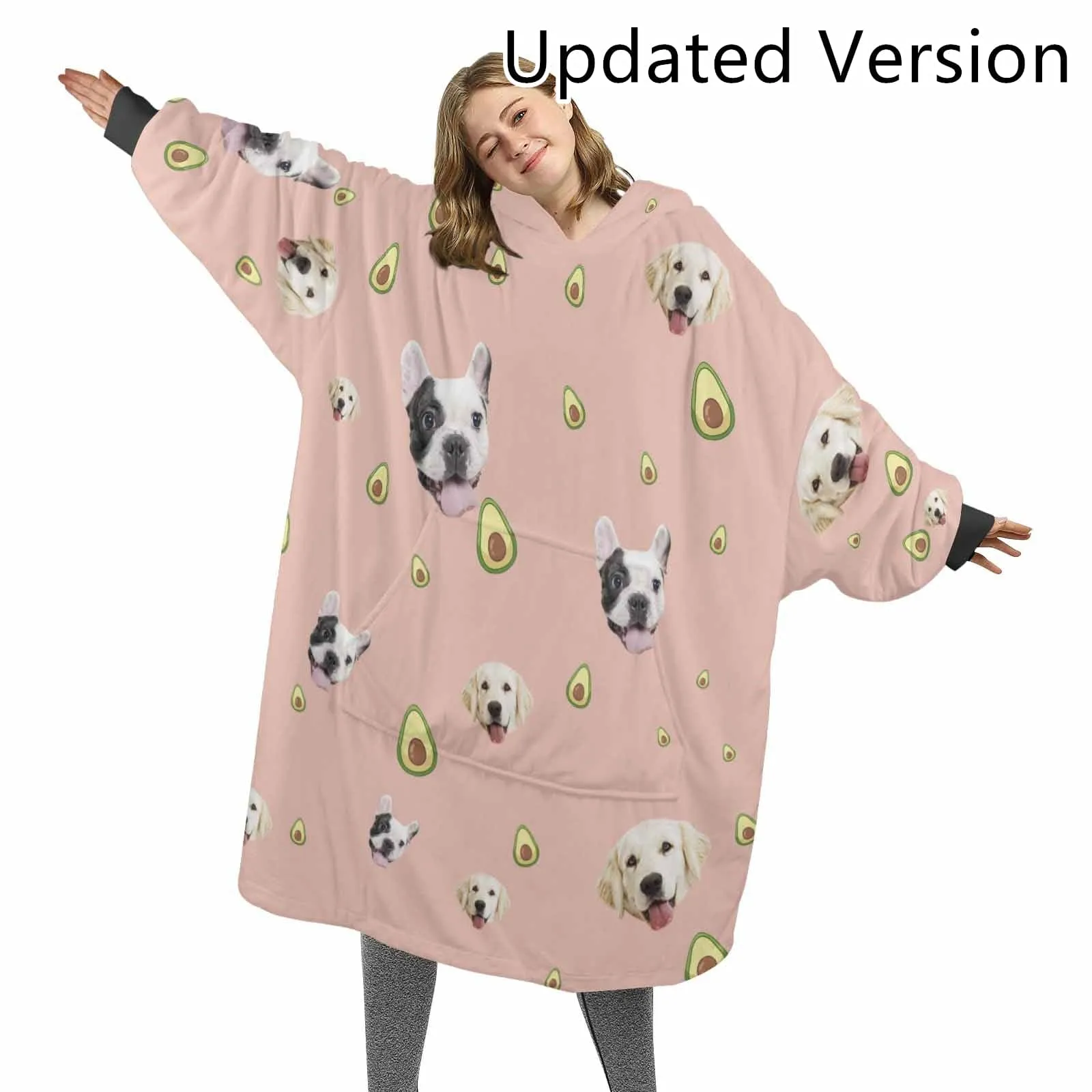 【Upgraded version with high quality】-Wearable Blanket Custom Pet Face Blanket Hoodie Personalized Oversized Hoodie Fleece Blanket Warm Hoodie Dog Lover Gift