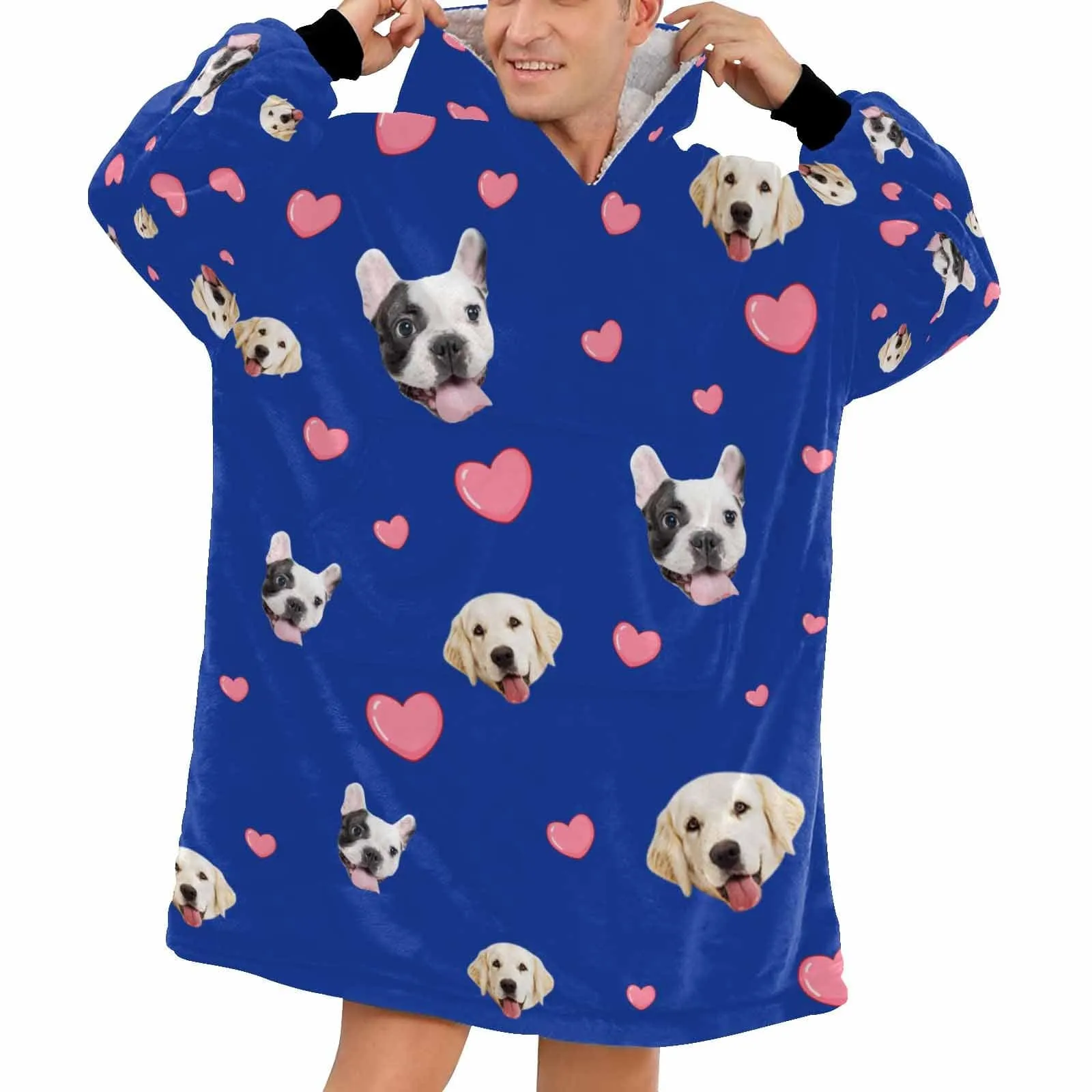【Upgraded version with high quality】-Wearable Blanket Custom Pet Face Blanket Hoodie Personalized Oversized Hoodie Fleece Blanket Warm Hoodie Dog Lover Gift