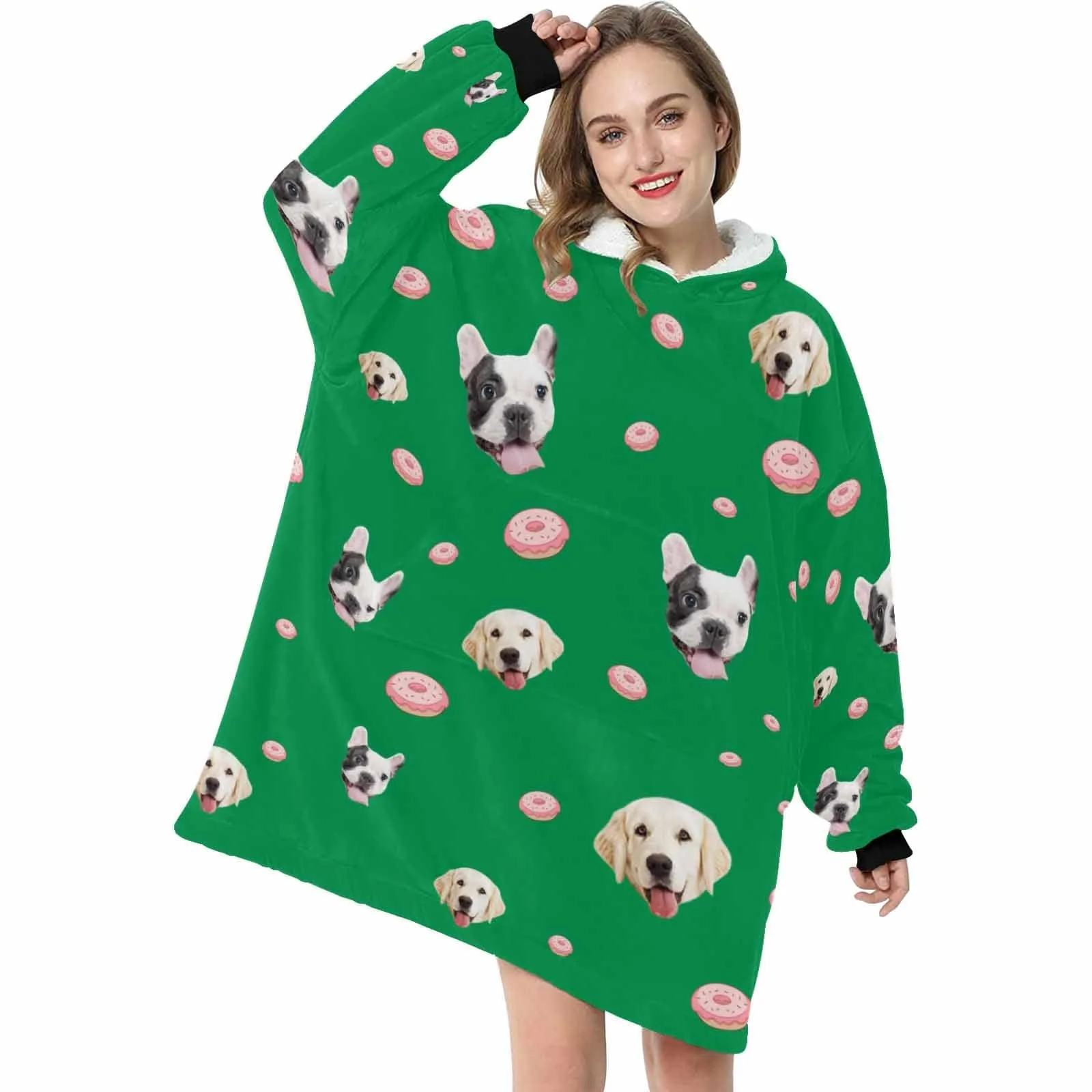 【Upgraded version with high quality】-Wearable Blanket Custom Pet Face Blanket Hoodie Personalized Oversized Hoodie Fleece Blanket Warm Hoodie Dog Lover Gift
