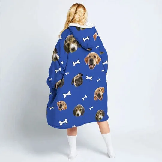 【Upgraded version with high quality】-Wearable Blanket Custom Pet Face Blanket Hoodie Personalized Oversized Hoodie Fleece Blanket Warm Hoodie Dog Lover Gift