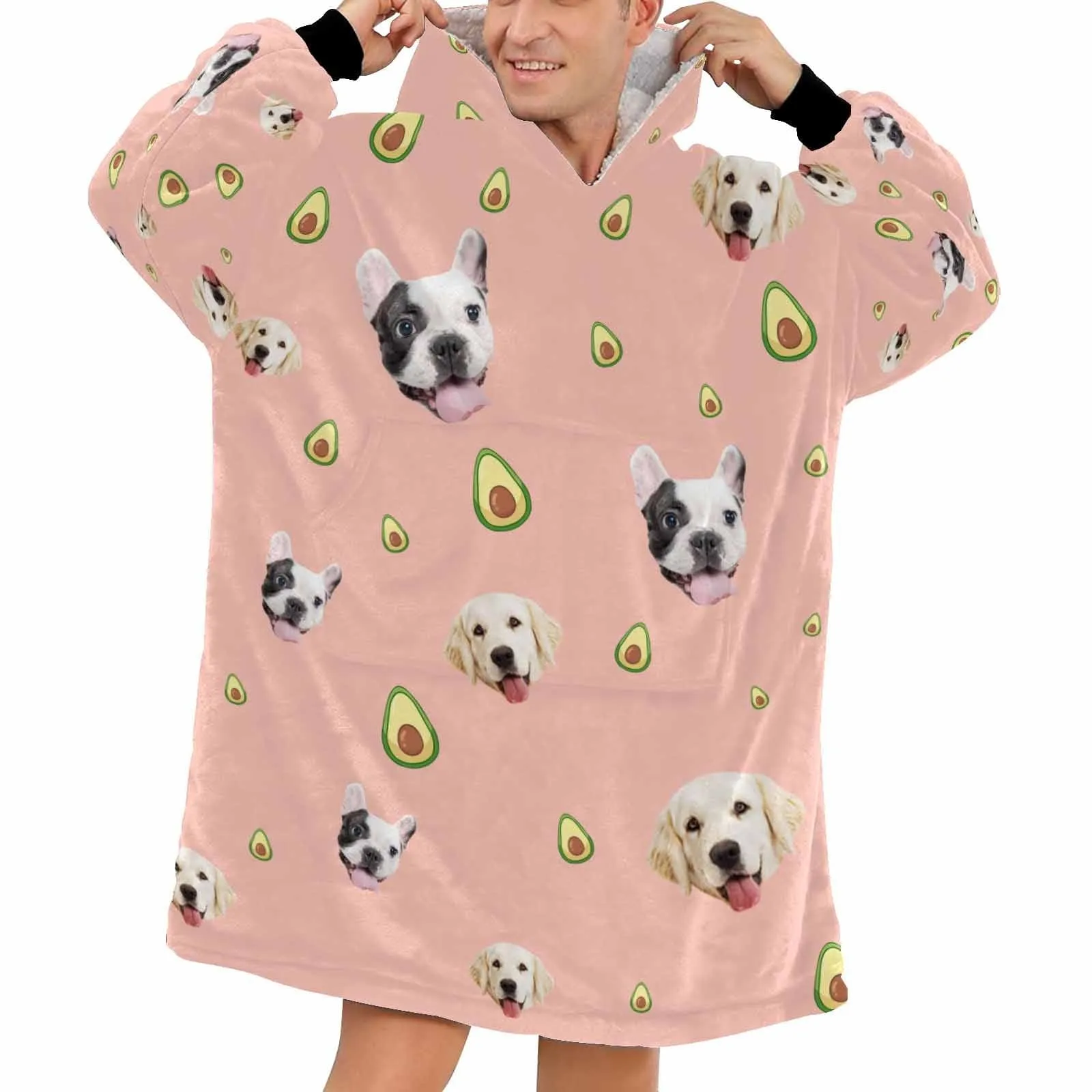 【Upgraded version with high quality】-Wearable Blanket Custom Pet Face Blanket Hoodie Personalized Oversized Hoodie Fleece Blanket Warm Hoodie Dog Lover Gift
