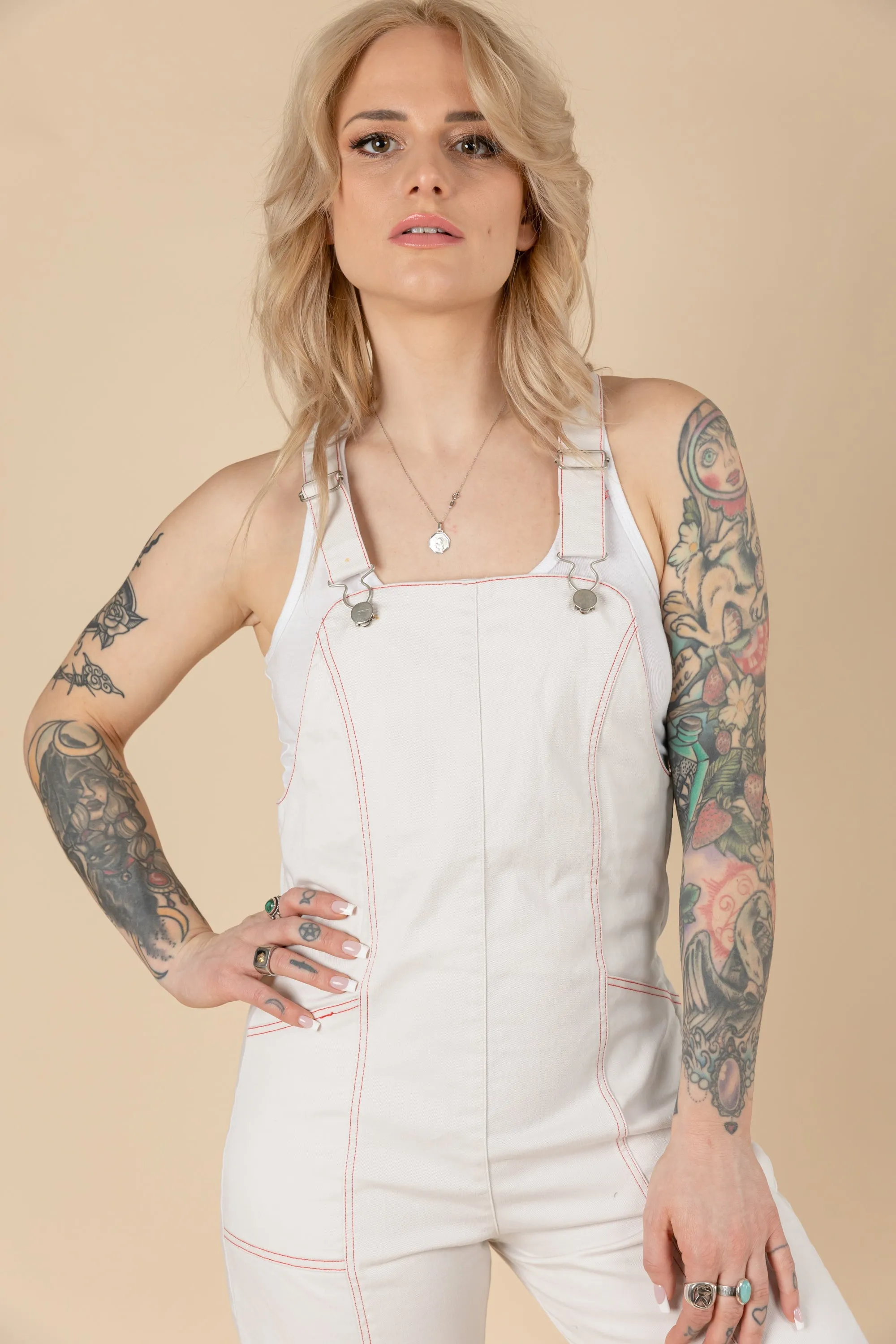 Vintage 1970's Bell Bottoms overalls| White Bib Overalls| Contrast Stritch Overalls| Vintage White Flare Overall (women's Small/Medium)