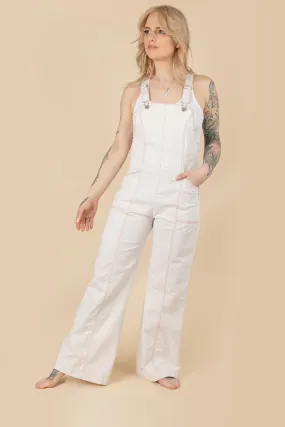 Vintage 1970's Bell Bottoms overalls| White Bib Overalls| Contrast Stritch Overalls| Vintage White Flare Overall (women's Small/Medium)