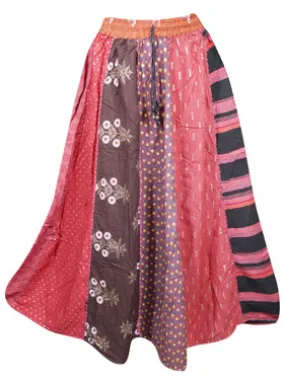 Vintage Gypsy Maxi Skirt, Handmade Pink Boho Skirts Gift S/M/L