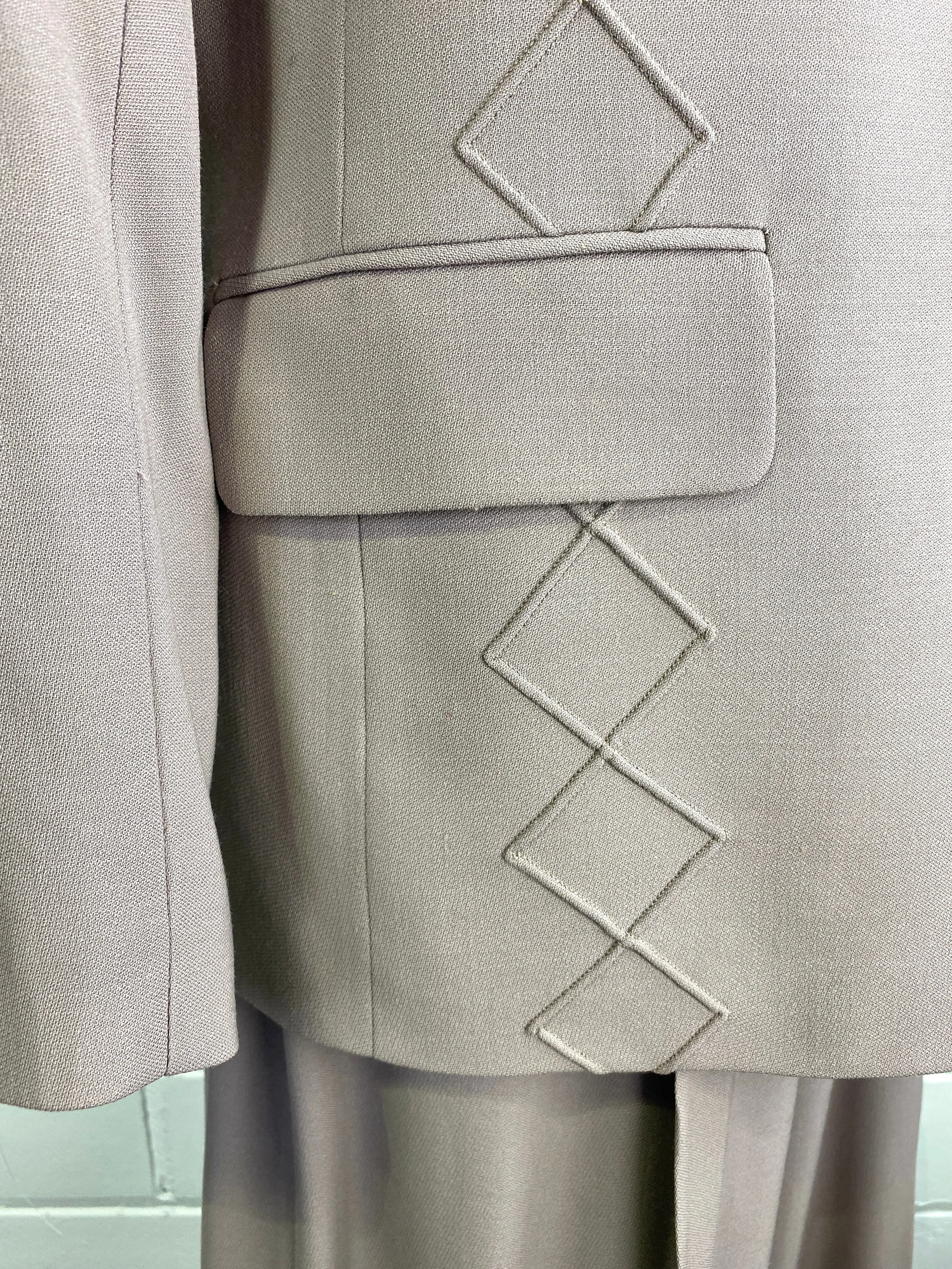 Vintage Sophie Sitbon Greige Wool Crepe Wide-Leg Pant Suit, W31"