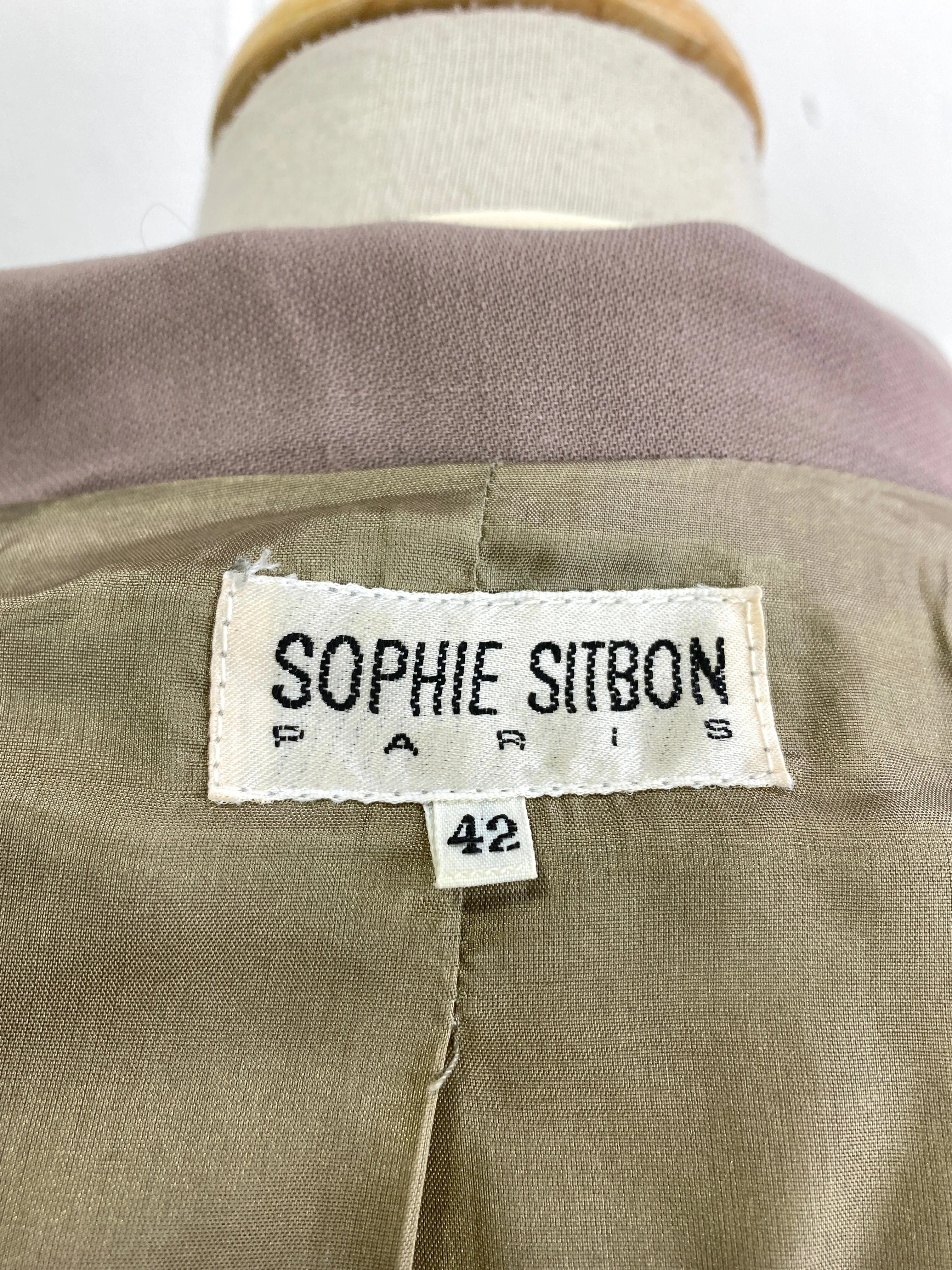 Vintage Sophie Sitbon Greige Wool Crepe Wide-Leg Pant Suit, W31"