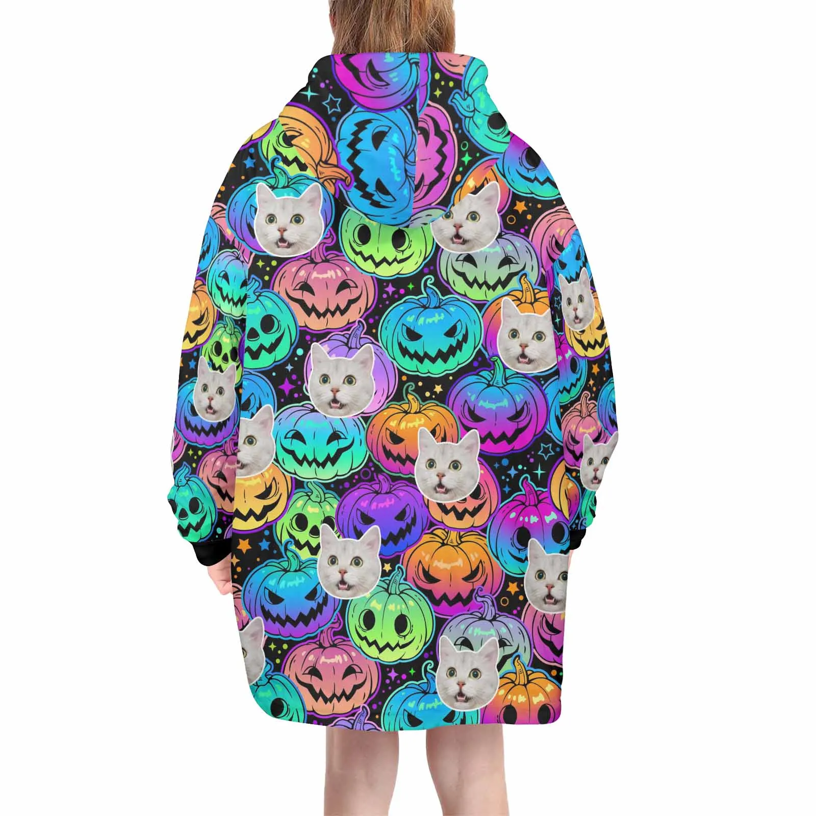 Wearable Blanket Hoodie Custom Faces Oversized Hoodie for Women Men Kids Personalized Fleece Blanket Photo Gifts For Halloween