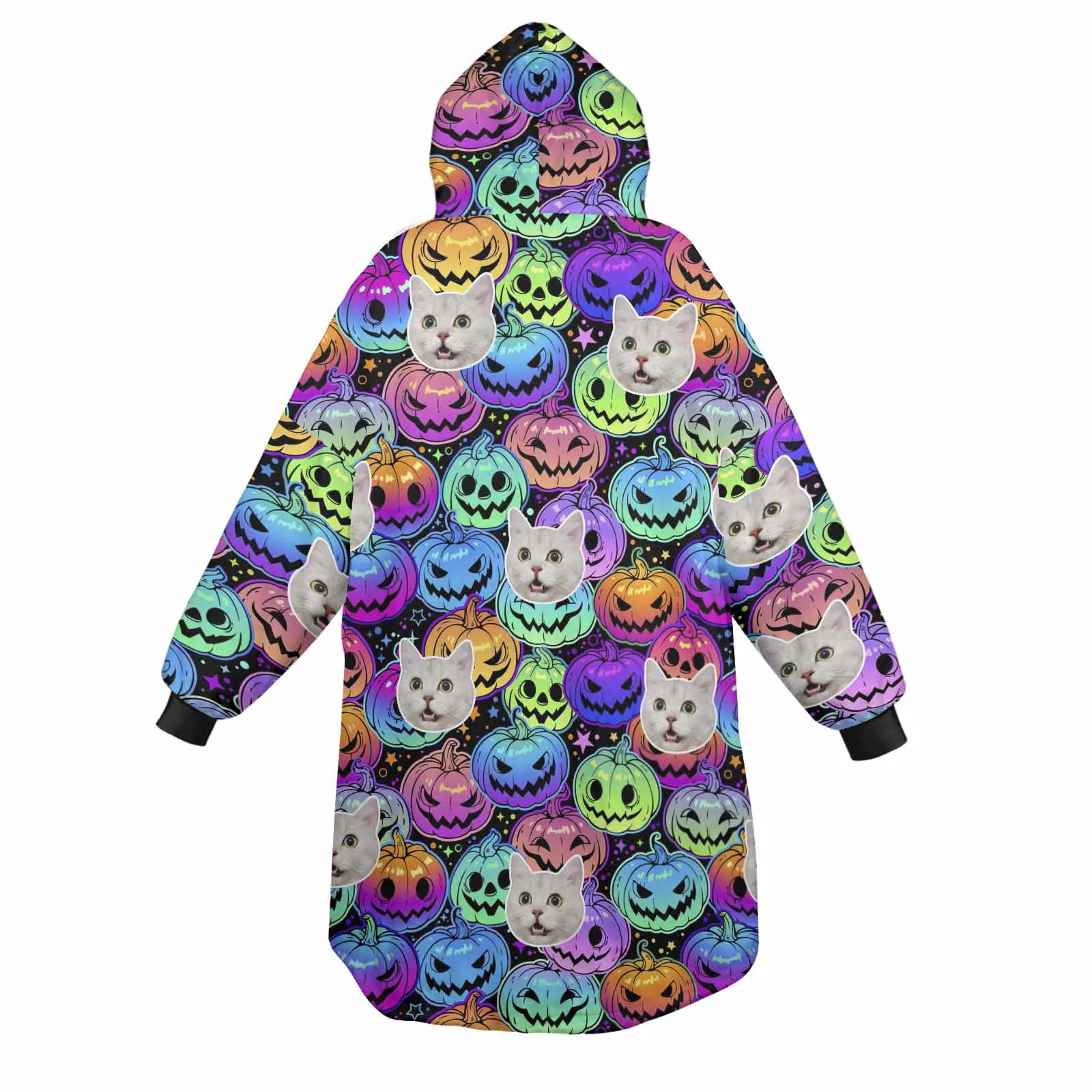 Wearable Blanket Hoodie Custom Faces Oversized Hoodie for Women Men Kids Personalized Fleece Blanket Photo Gifts For Halloween