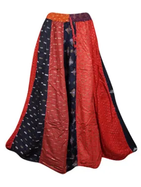Women Fall Maxi Skirt, Panelled Skirts, Flare Multi Red Patchwork Retro Long Skirt S/M/L