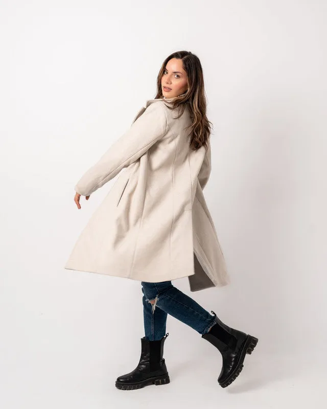 Women's Basic Long Coat - Soft Wool Blend, Heavyweight Fabric, Beige - Elegant Winter Jacket, Made in Egypt