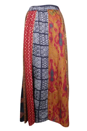 Womens Bohemian Patchwork Dori Skirt, Gold Brown, Fall, Summer Maxi Skirts S/M/L