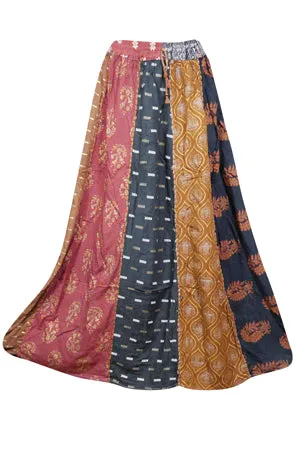 Womens Bohemian Patchwork Dori Skirt, Gold Brown, Fall, Summer Maxi Skirts S/M/L