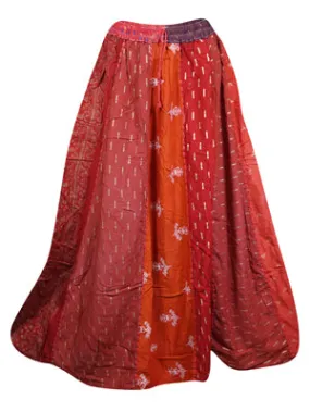 Womens Dori Patchwork Skirt, Festive Red Gold, Retro Skirts, Boho Maxi Skirts S/M/L