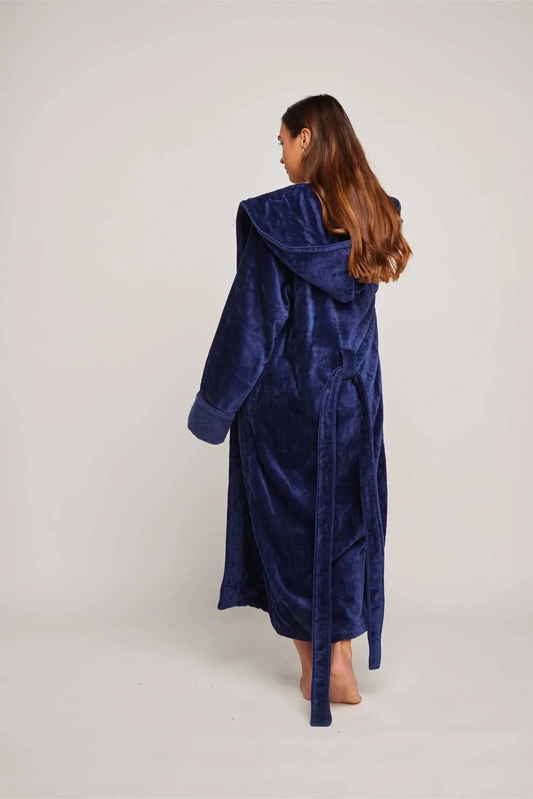 Womens Organic Cotton Hooded Robe in Indigo