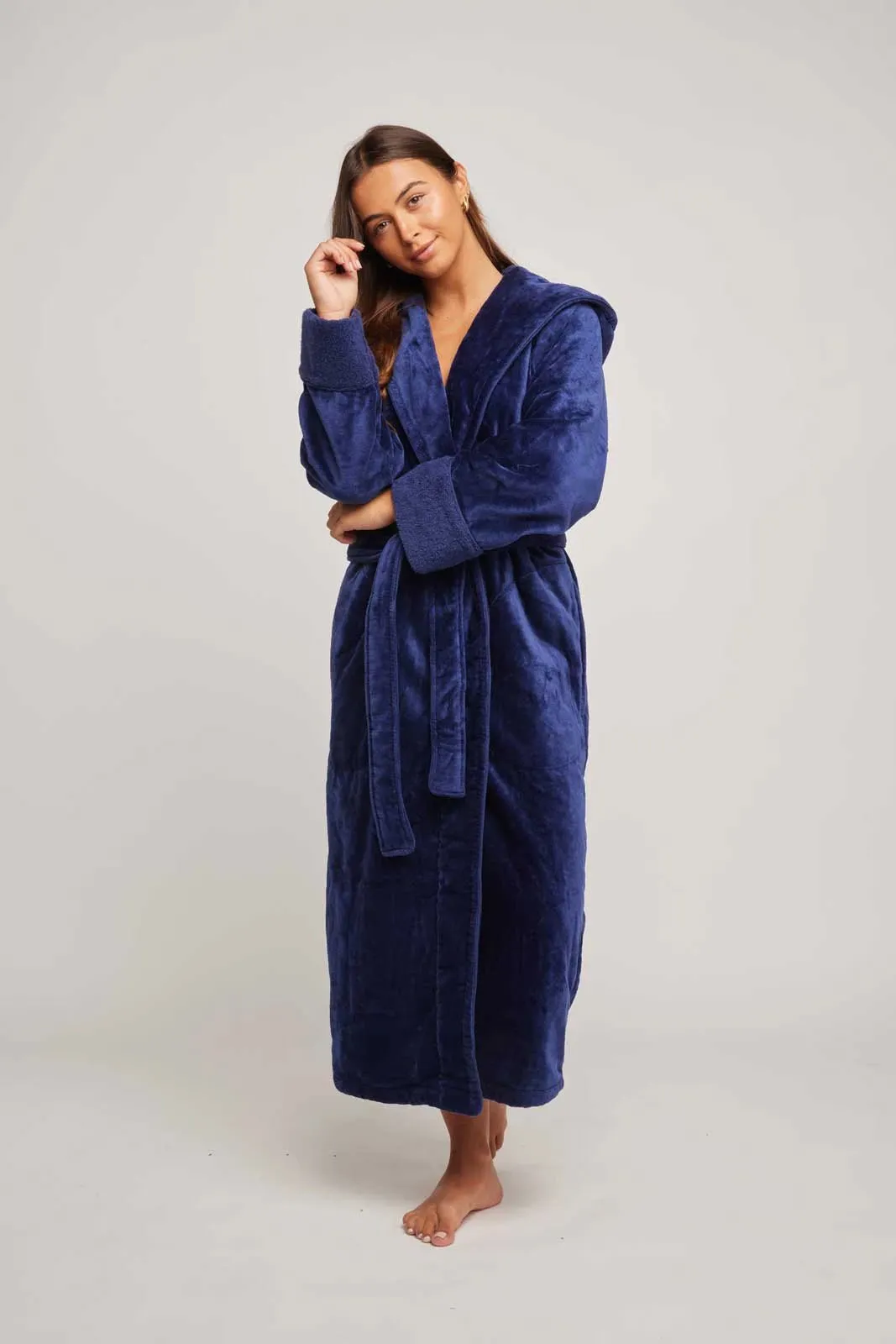 Womens Organic Cotton Hooded Robe in Indigo