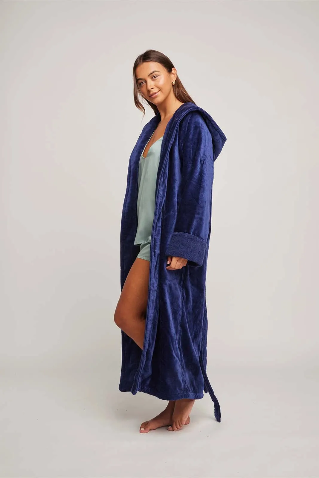 Womens Organic Cotton Hooded Robe in Indigo