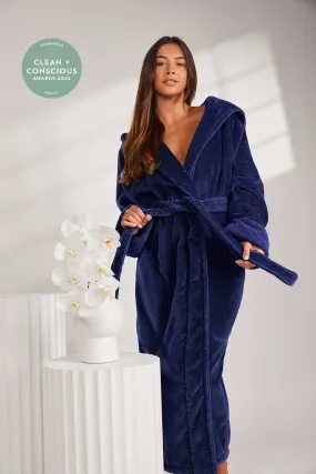 Womens Organic Cotton Hooded Robe in Indigo