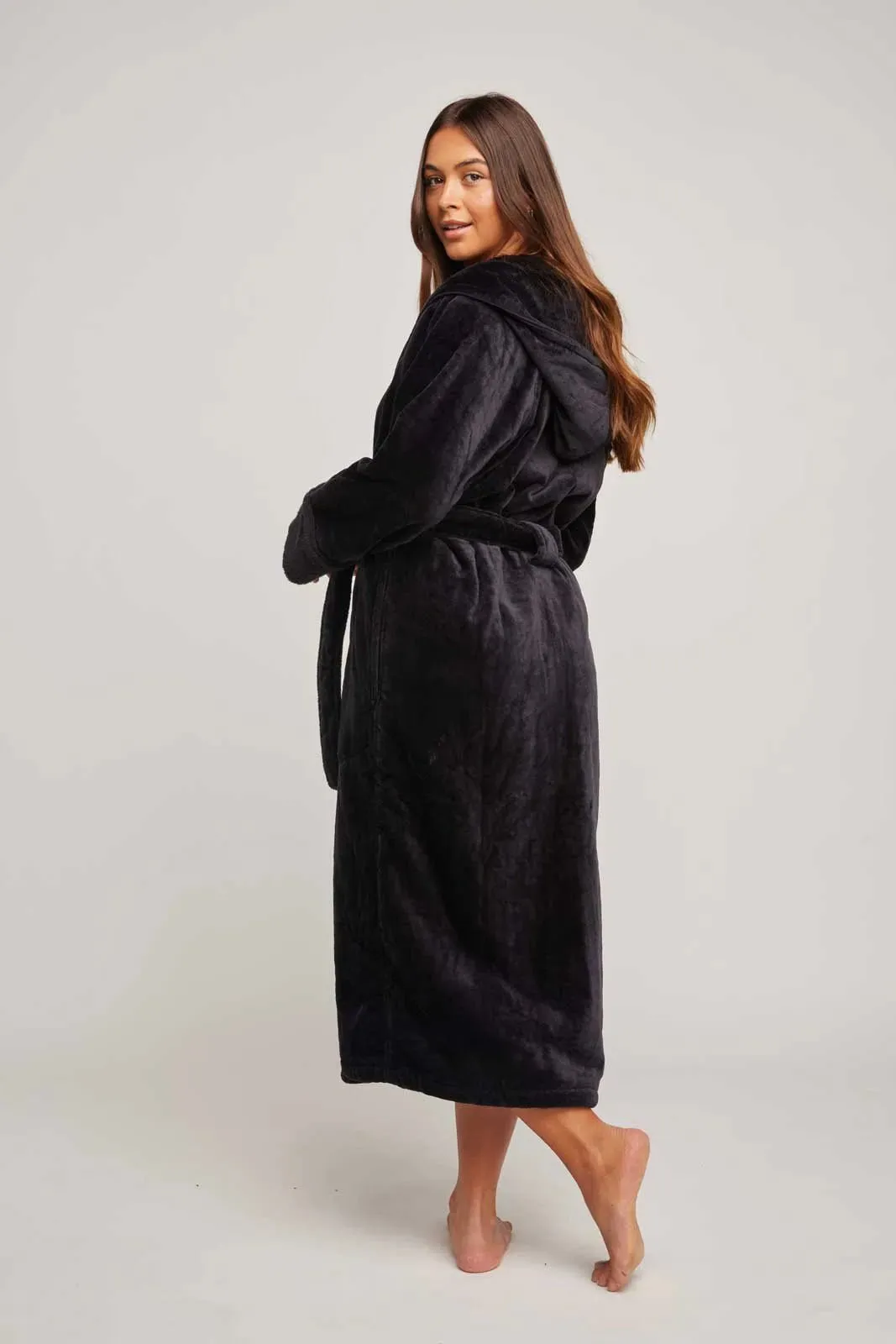 Womens Organic Hooded Robe in Black