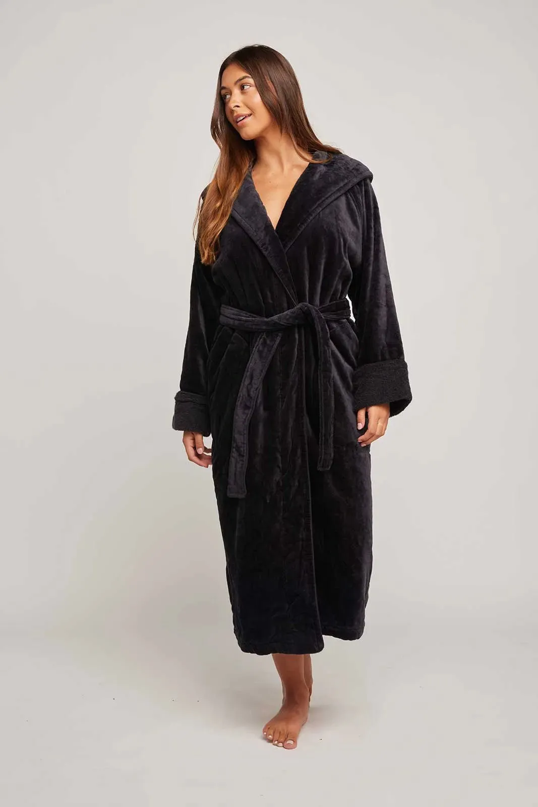 Womens Organic Hooded Robe in Black