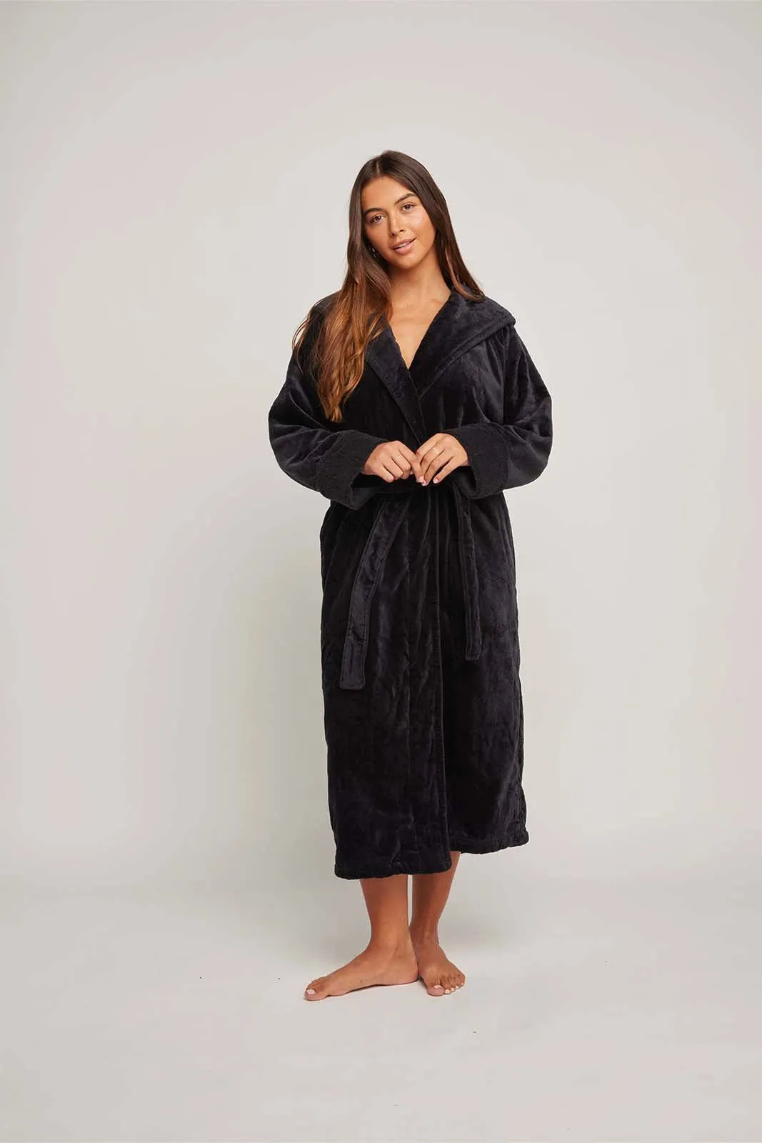 Womens Organic Hooded Robe in Black