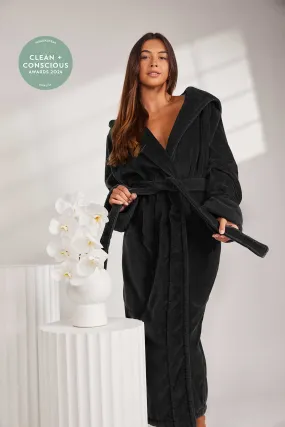 Womens Organic Hooded Robe in Black