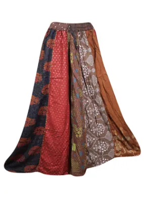 Womens Patchwork Dori Maxi Skirt, Rum Raisin Printed Beach Skirts S/M/L