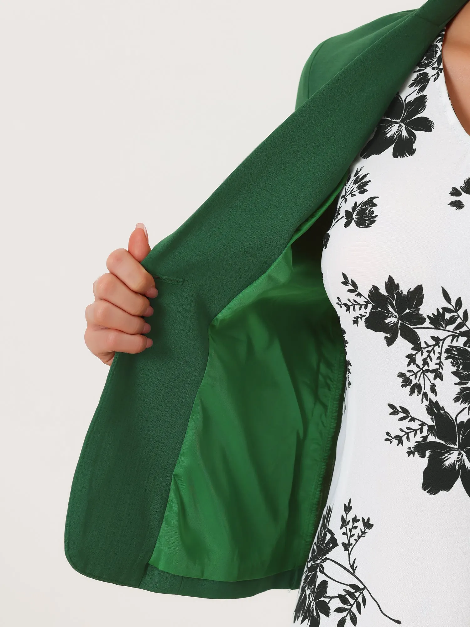 Work flower Print Contrast Panel 2pc Sets Chiffon V Neck Jacket Dress