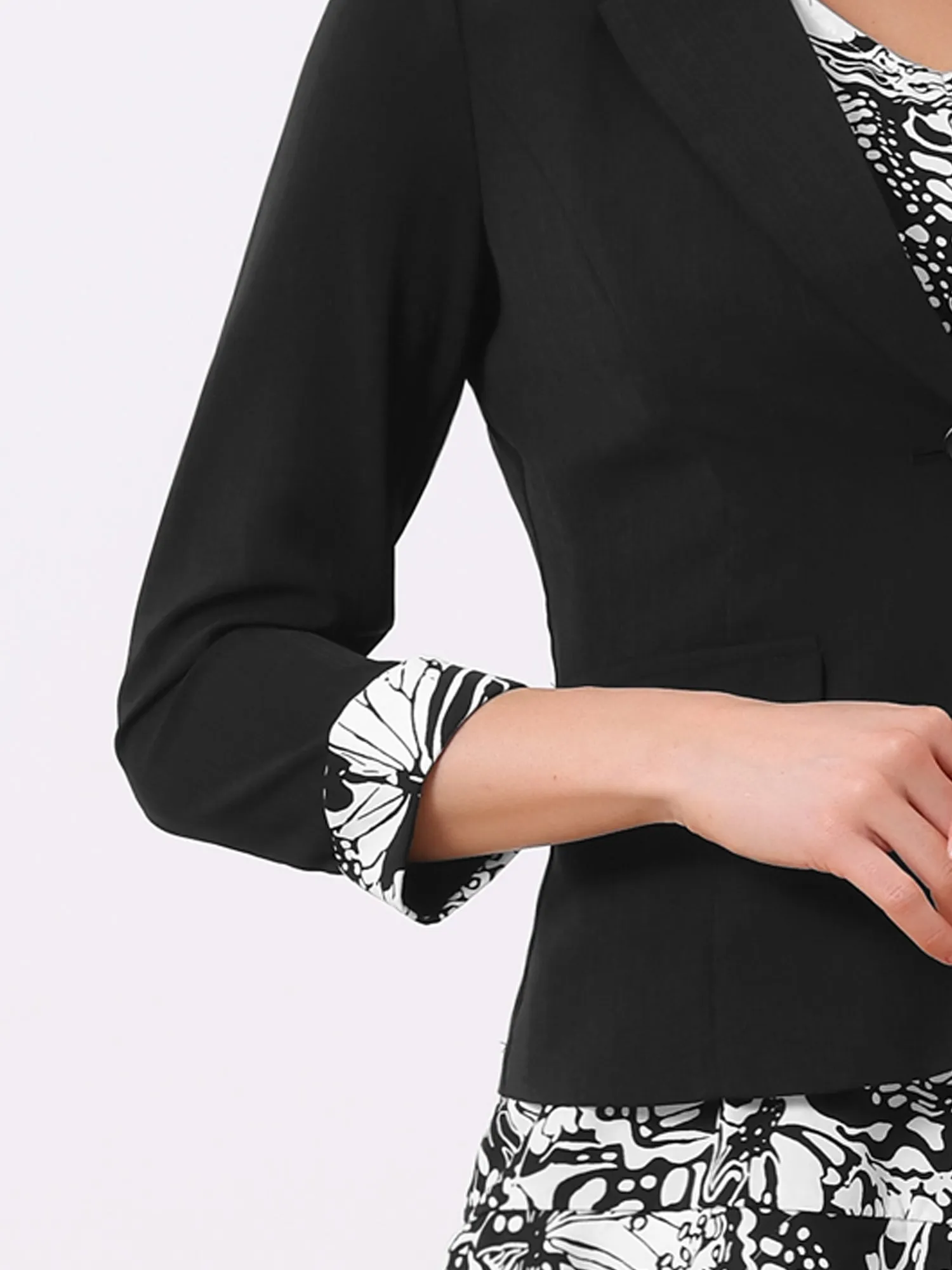 Work flower Print Contrast Panel 2pc Sets Chiffon V Neck Jacket Dress